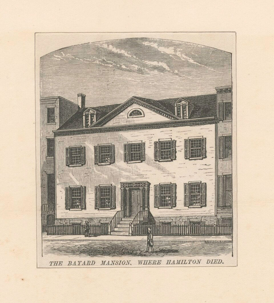 Exterior of 82 Jane Street in Greenwich Village, Manhattan, the home of William Bayard where Alexander Hamilton died on July 12, 1804, one day after being shot by Aaron Burr
