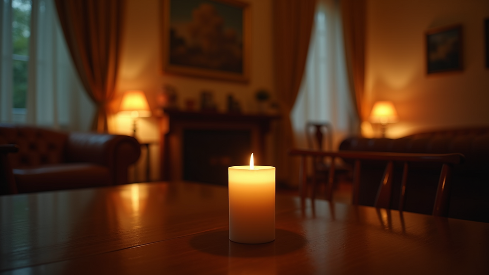 Candlelit room prepared for professional spellcasting services, radiating warmth and ritual intention