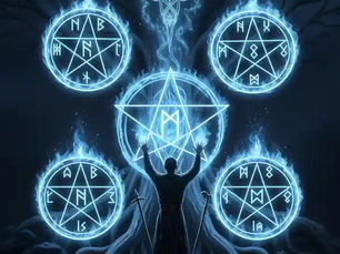 Behold, a potent depiction of the Norse Banishing Ritual of the Pentagram, a foundational practice within the venerable traditions of SCG Witchery. This image captures the practitioner at the nexus of Yggdrasil, encircled by blazing blue pentagrams, each imbued with the ancient power of runes and the presence of formidable Norse deities. It is a visual testament to the profound work of spiritual protection and alignment, a cornerstone of authentic witchery. This imagery resonates with the deep, transformative processes offered by SCG Witchery, guiding the adept through structured ritual and profound self-exploration.