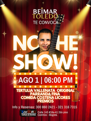 ¿Qué hacer en Bogotá el 1 de agosto? Esa noche Beimar Toledo brindará una parranda, un evento sin igual...