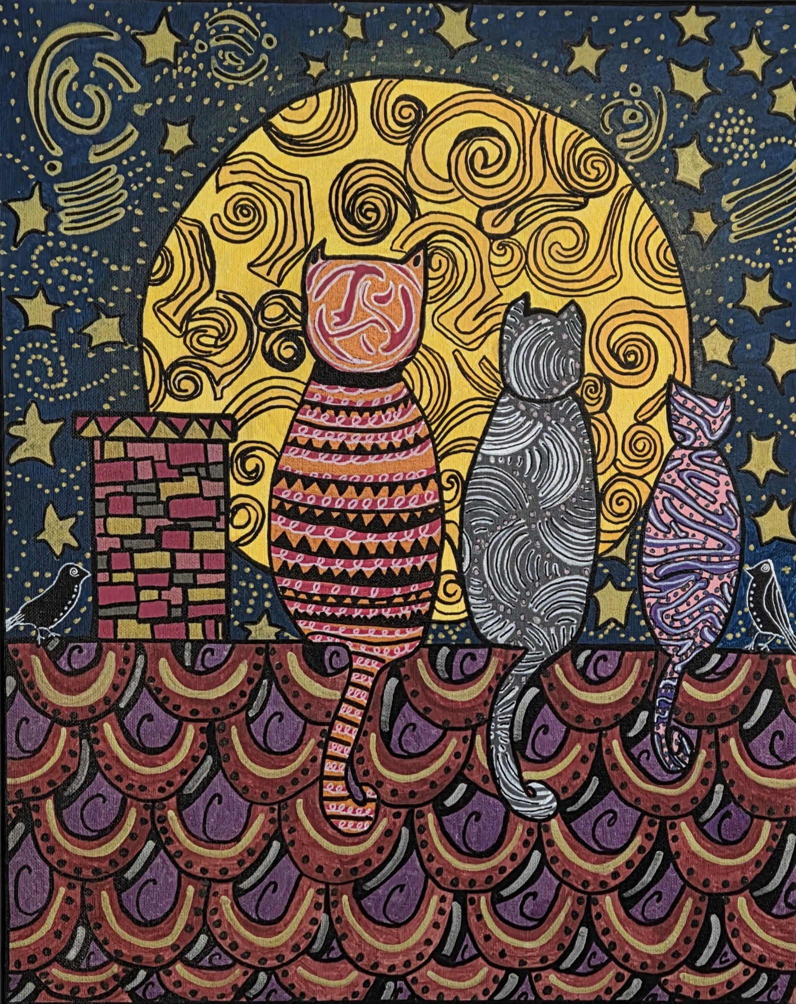 Canvas Large - "Cats Wishing on Stars"