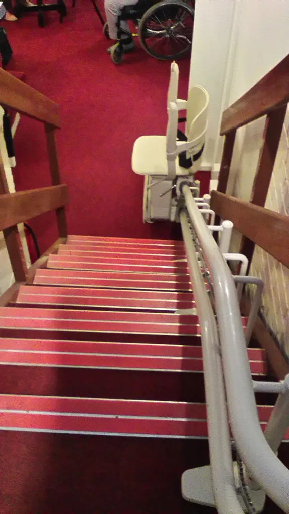 A Stannah 260 stairlift installed at Five Rivers Bowls Club in Salisbury