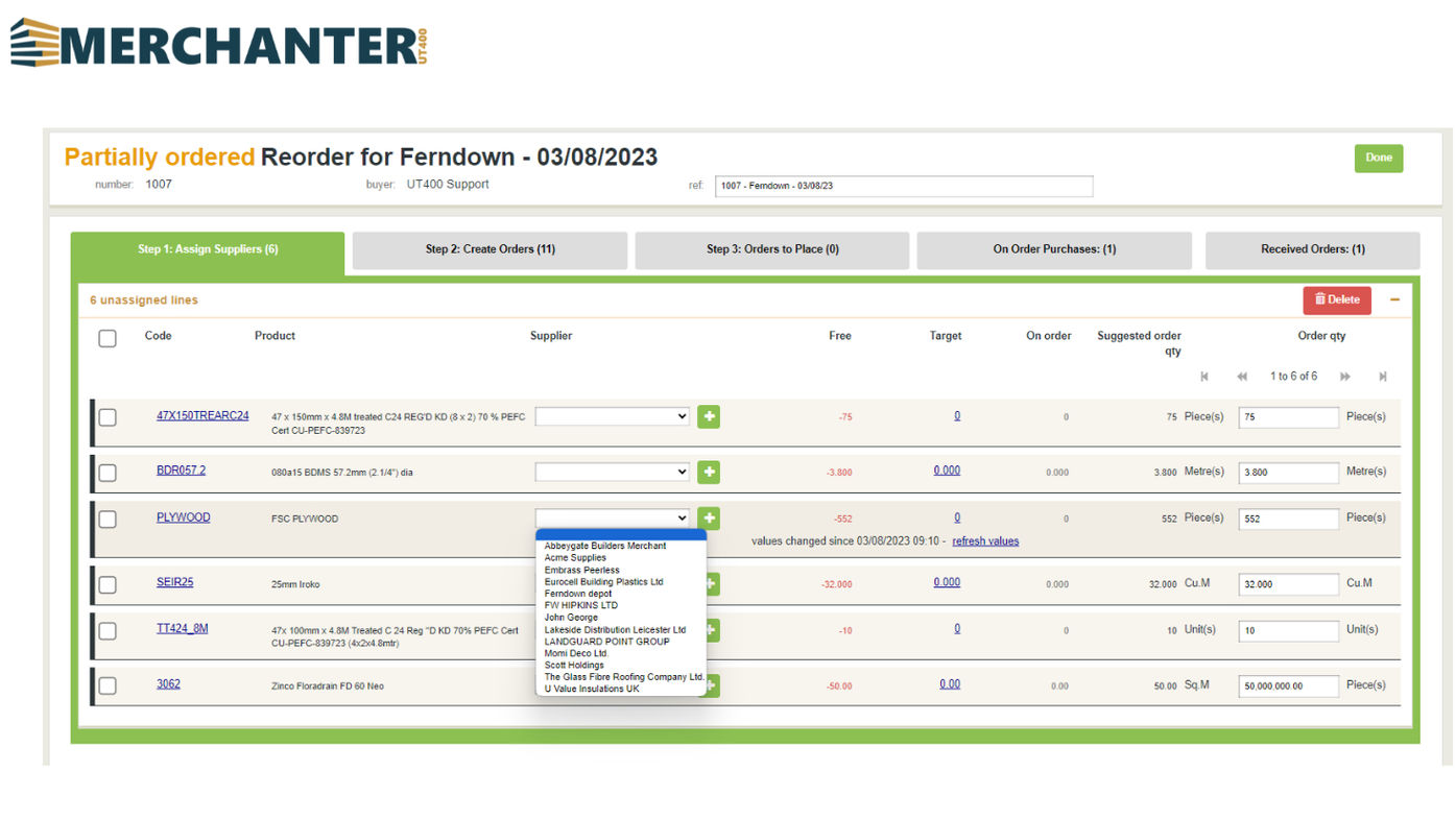 Merchanter system screenshot - Select Preferred Supplier