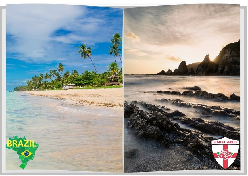 Comparativo praia no Brasil e na Inglaterra