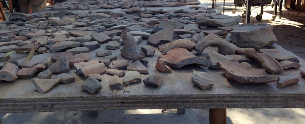 An image of an plethora of excavated pottery sherds to be washed and sorted for artifact analysis, illustrating an article on what is entailed in archaeological artifact analysis