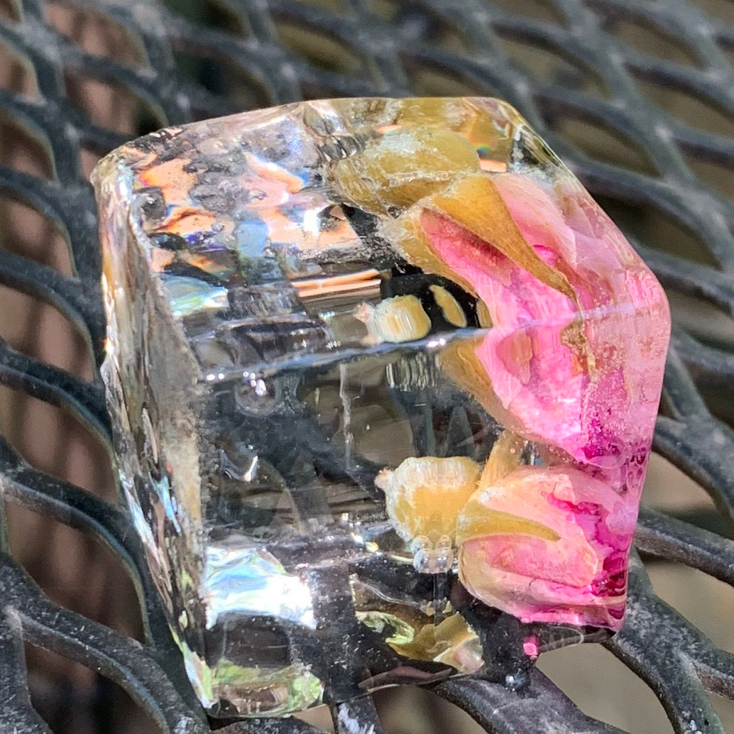 Clear ice with rose buds (base price + $5.)