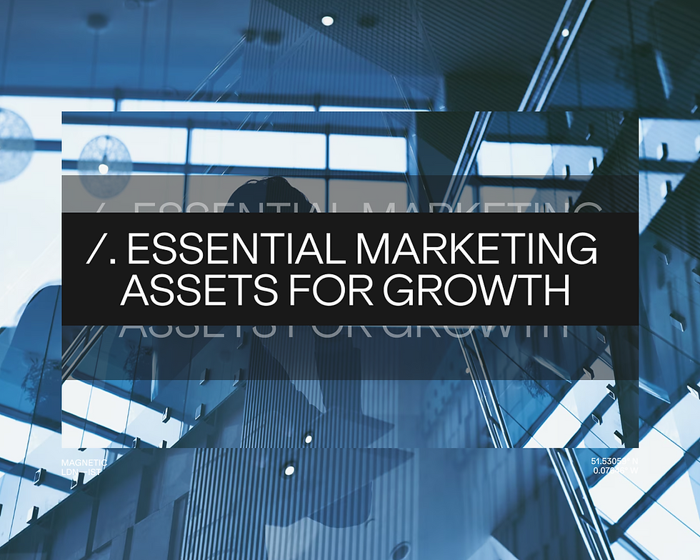 Blog cover about the essential marketing assets growing businesses need, including brand guidelines, sales collateral, campaign assets, content systems and centralised asset libraries.