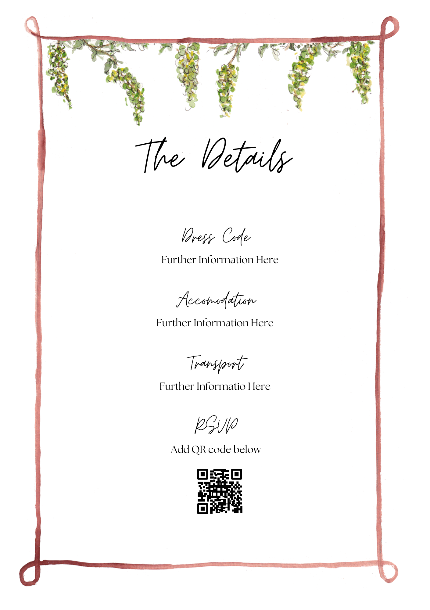 Italian Countryside Invitation Insert / Additional Details