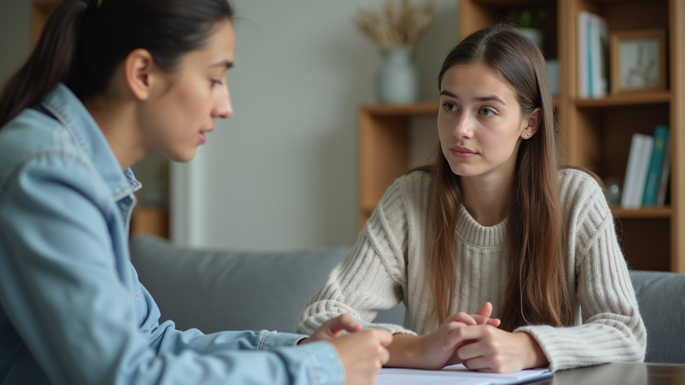 Eye-level view of a parent and teen discussing health topics