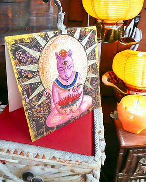 Lilac Buddha Cat Greeting Card