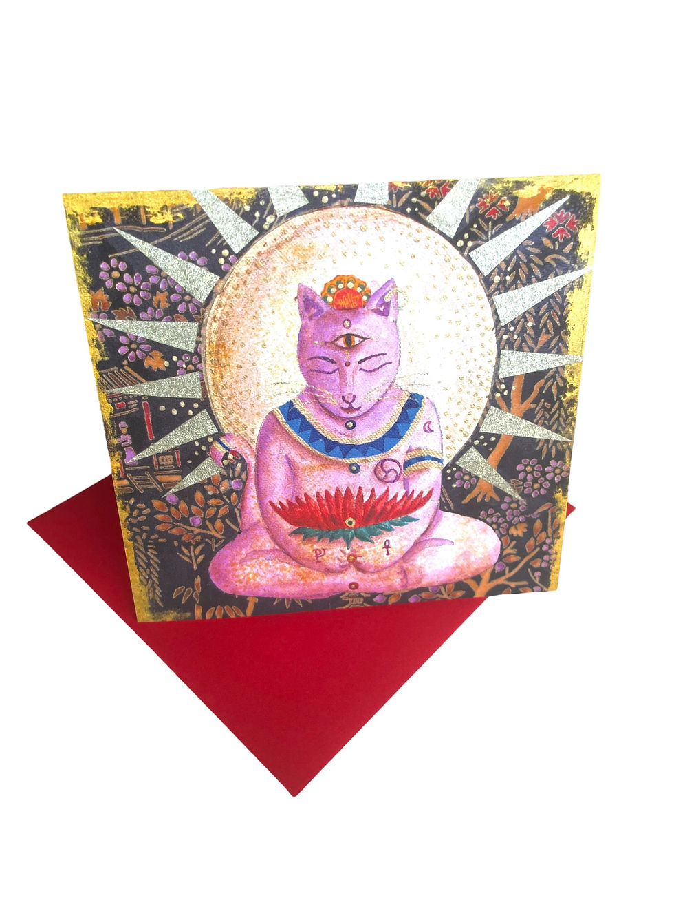 Thumbnail: Lilac Buddha Cat Greeting Card Wholesale #A163