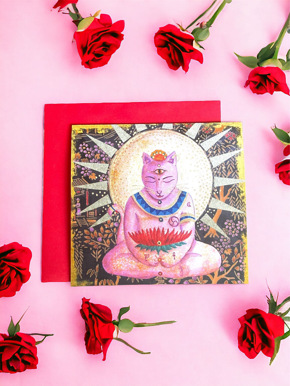 Thumbnail: Lilac Buddha Cat Greeting Card
