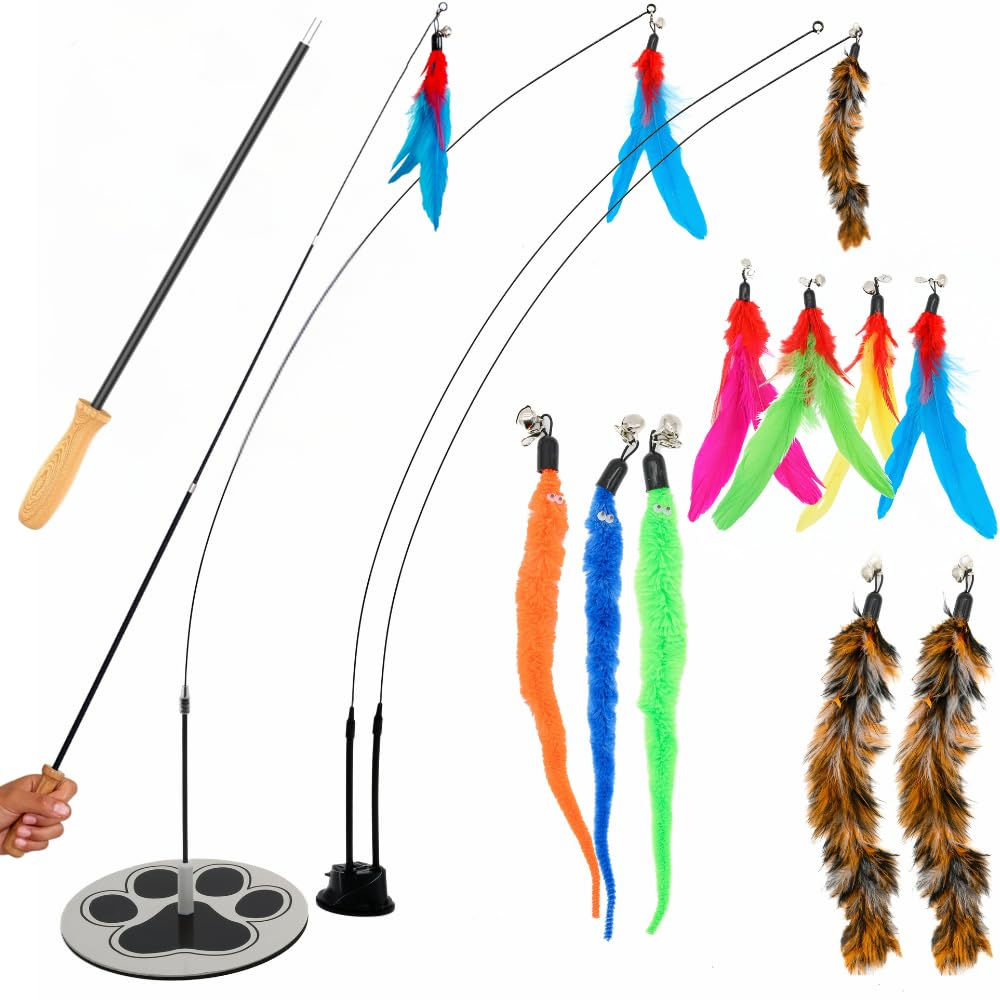 GADGETSOLOGY Cat Wand Toy Cat Fishing Pole Toy Cat Feather Toy Suction Cup Cat T