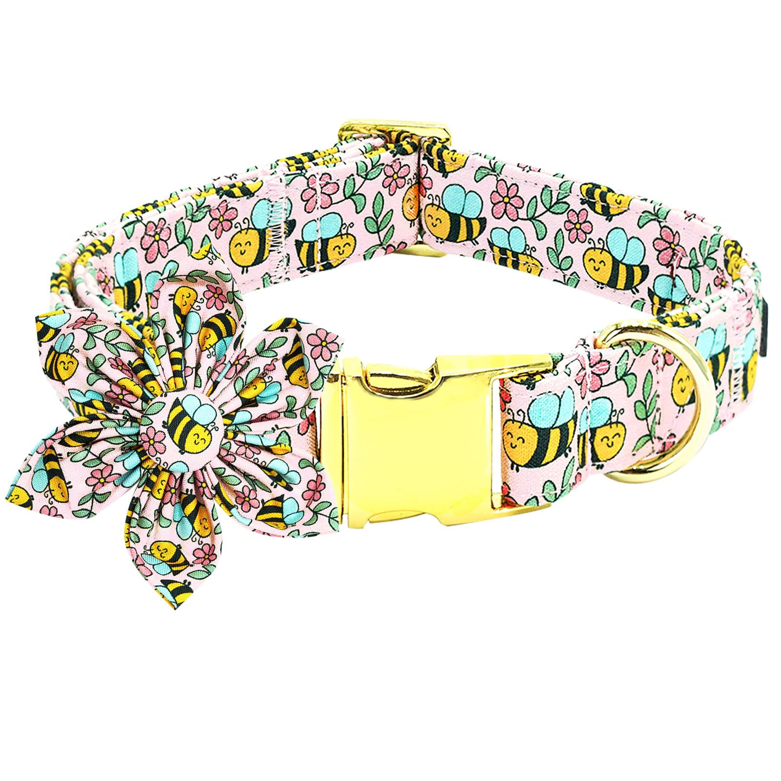 Bobo Rainbow Dog Collar with Flower-Bee Dog Collar Adjustable Cute Pet Collar So