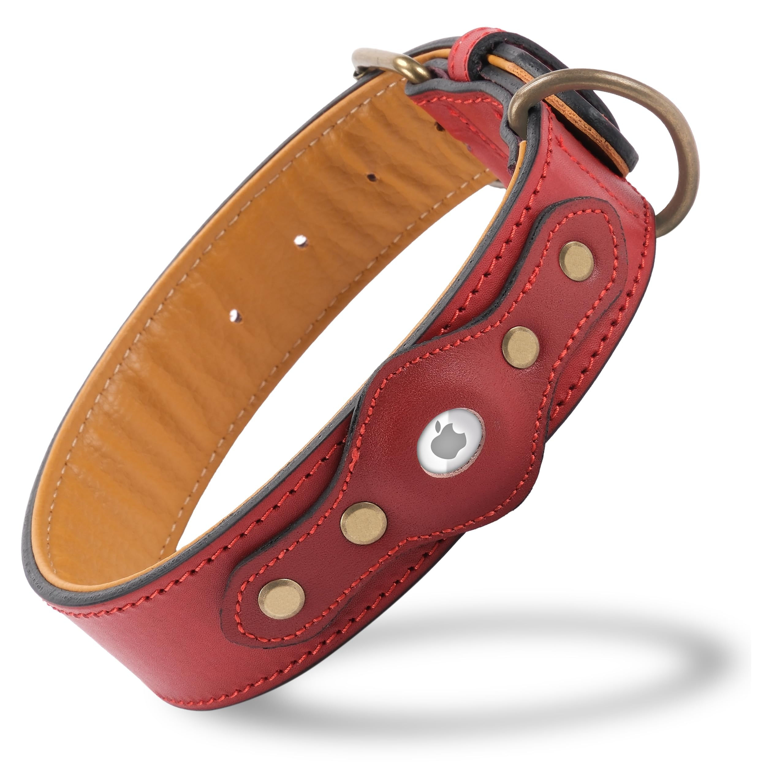 Filbert Leather Dog Collar with Airtag Holder Upgraded Secure Airtag Dog Collar