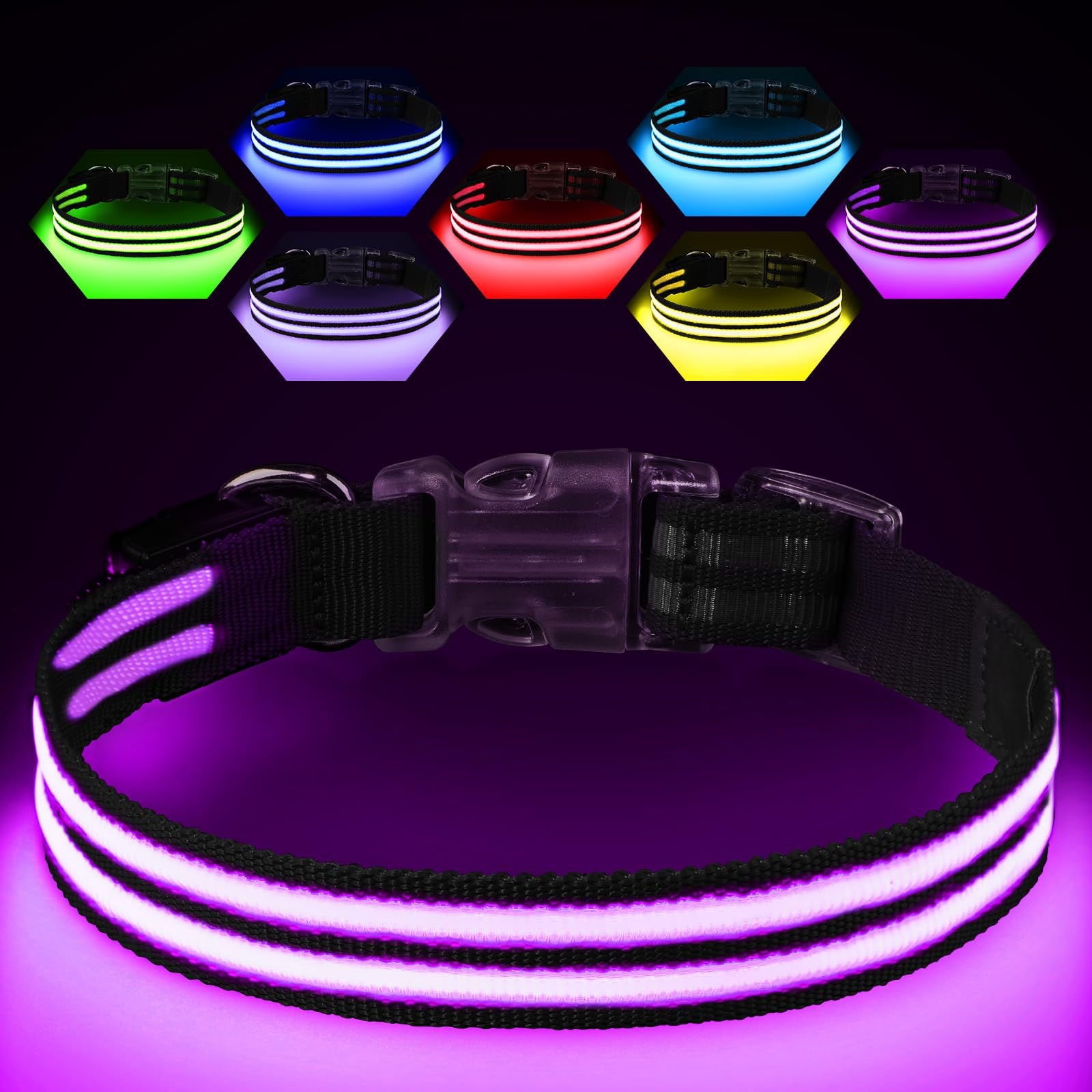 Light Up Dog CollarLED Dog Collar Light RechargeableGlow in The Dark Dog Collar
