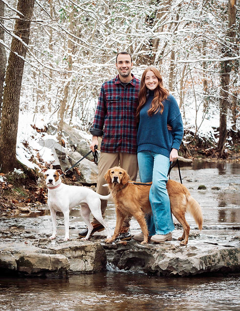 Beautiful couple with their two fur babies, Rotary Park in the winter, Pet portraits, KO PhotograpyTN