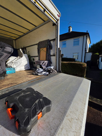 Luton van outside the Aylestone house during load-up for the Sunday Man & Van move.