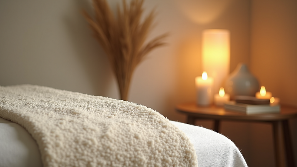 Close-up view of a serene massage room with calming decor