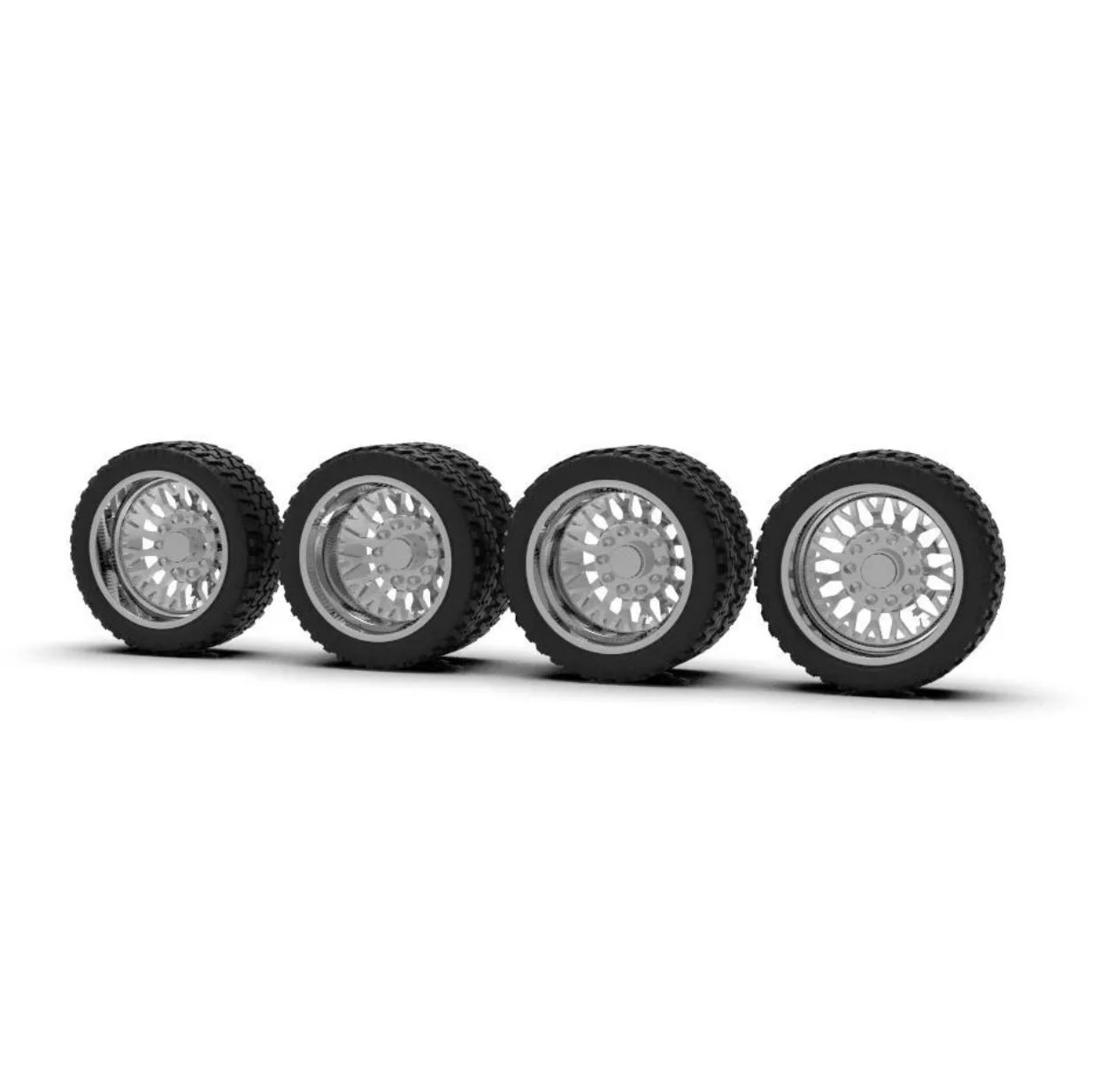 1:25 30” Evo Dually Truck Wheels With Standard Tires Setup. 3D Printed