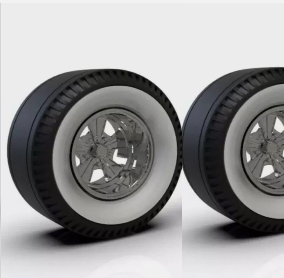 Thumbnail: 1:25 Set of Two Rear Chrome Radir Style Wheels On Whitewall Pie Crust Tires.