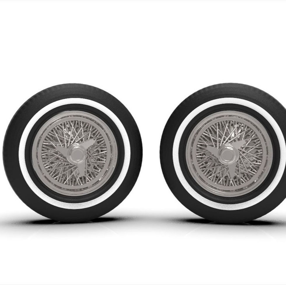 Thumbnail: 1:25 14" Basket W ire Wheels on tall white walls 