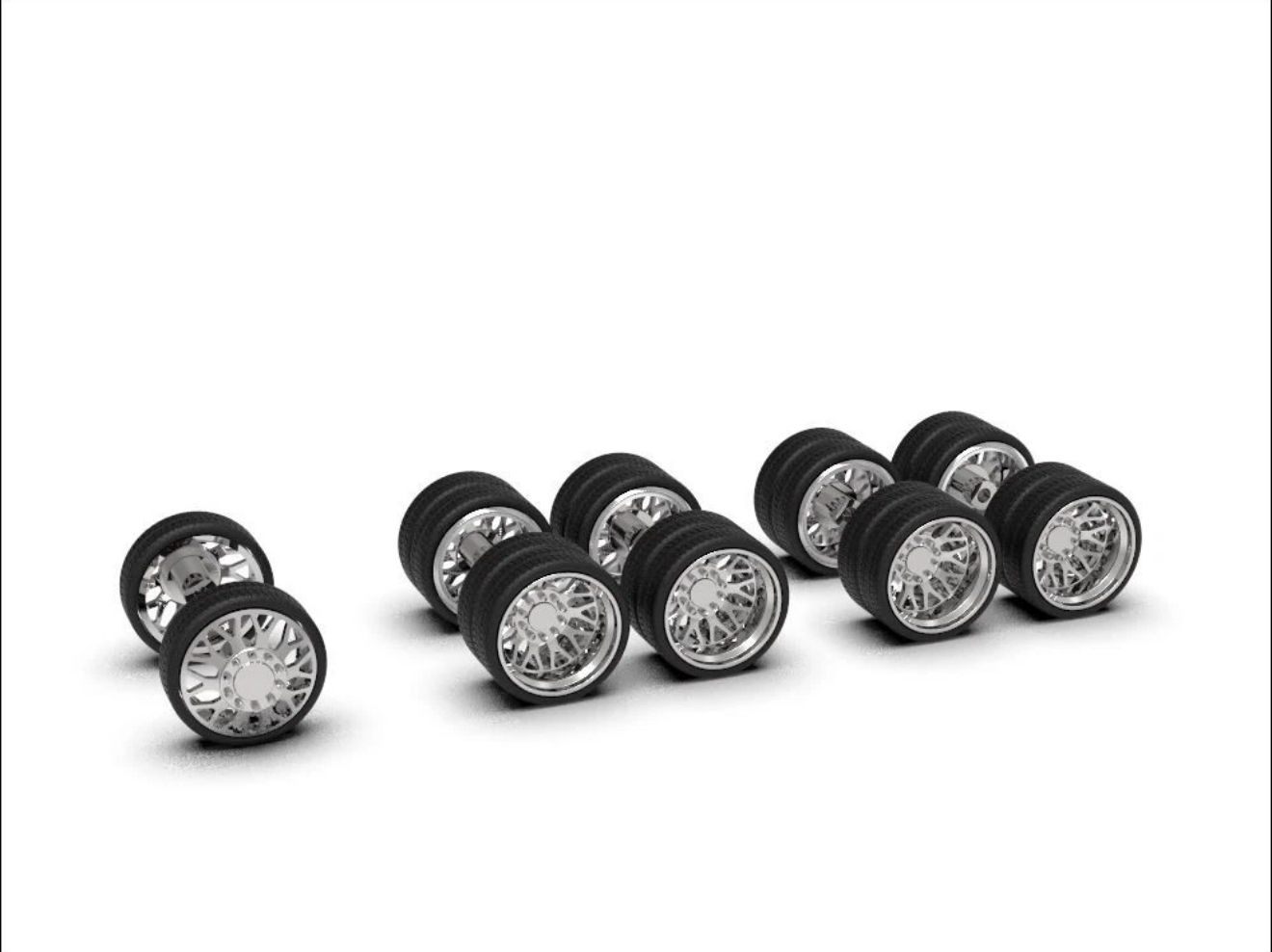 1:64 32” Semi Truck/Trailer Nitro Dually Wheels  LowPro Tires (2 Fronts 8 Rears)