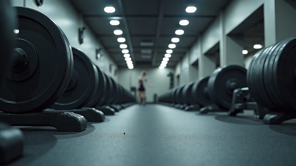 High angle view of a variety of training equipment on a gym floor