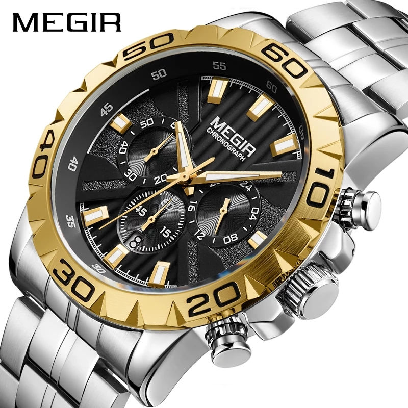 Miniatura: MEGIR MODELO 2075 de Acero Inoxidable,  Analógico Con Cronógrafo y Fechero