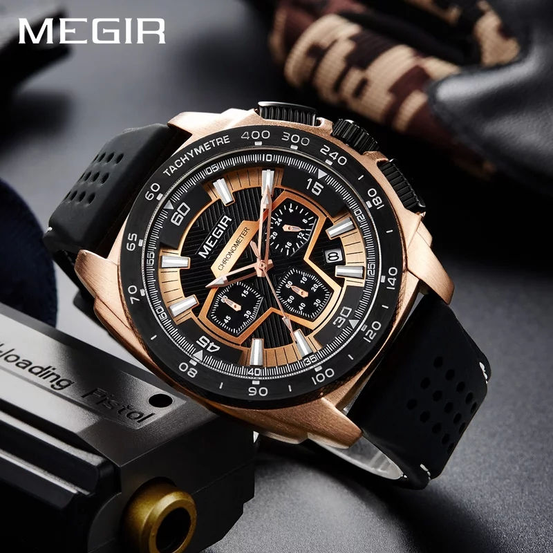 Miniatura: MEGIR MODELO 2056 con Correas de Silicona, Acuático,  Analógico Con Cronógrafo