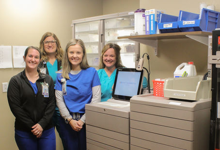 Maribeth Golding, RN; Jennifer Colvis, Pharmacy Tech.; Paige Gendron, RN; Meredith Klausing, Pharmacist.