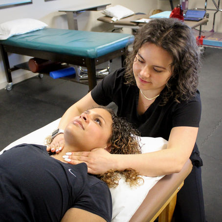 Isabel Carron, Speech Language Pathologist with model patient.
