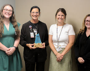 Autumn Gulley, South Central Illinois AHEC Student Intern, Rhonda Mott R.T. (R) (M) (CT), Gloria Przygoda, South Central IL AHEC Director, and Andria Zweigart, Director of Diagnostic Imaging and Health Information Management.