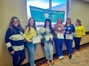DAISY Award Nominees. L-R: Amy Eggemeyer, Care Coordinator Manager; Rebekah Luthy, BSN, RN; Brittany Casarez, RN; Robin Bixby, LPN; Molly Ebers, LPN; and Kelly Jany, Chief Nursing Officer.