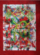 Abstract Green Reiki Flower painting by Razarts with colorful splatters