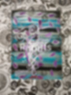 Razarts: abstract art with teal, gray, black stripes and purple leaves