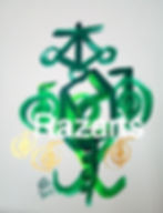 Razarts logo with abstract green and gold art