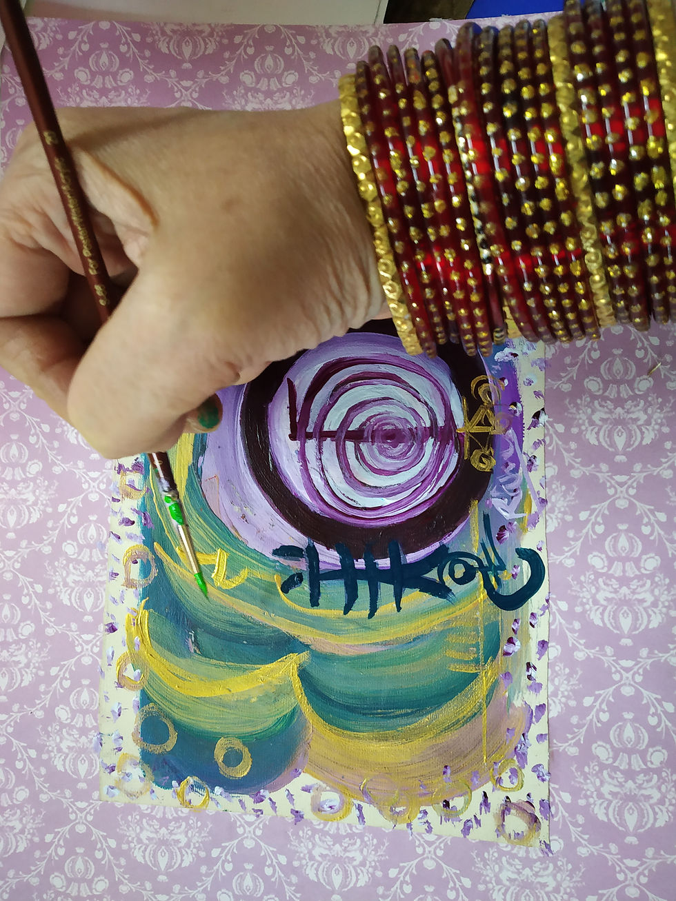 Thumbnail: Hand with bangles painting abstract art, 'শিক্ষক'