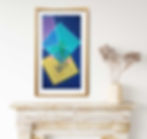 Thumbnail: Abstract painting with geometric shapes above a white mantel