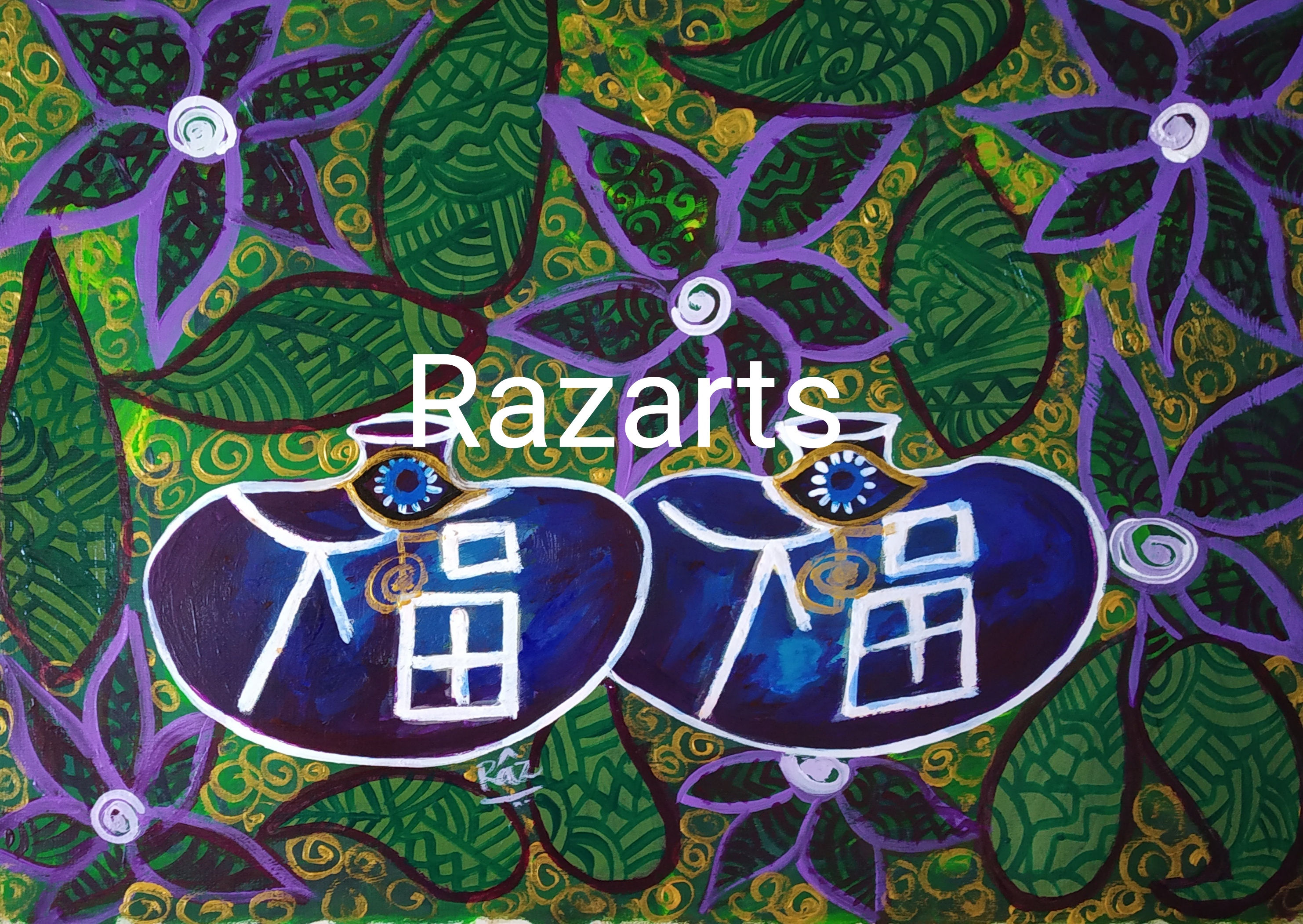 Two  Ultramarine pots of Goodluck