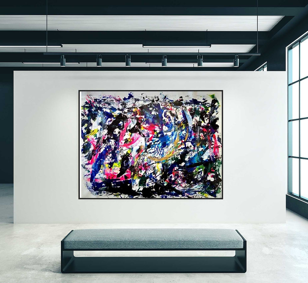 Thumbnail: Vibrant Rumi-inspired Cubism artwork on a gallery wall