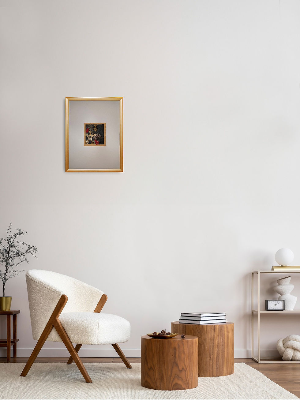 Thumbnail: Minimalist living room with framed art and armchair