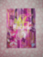Abstract art with pink-purple stripes, gold crown, 'Razarts'
