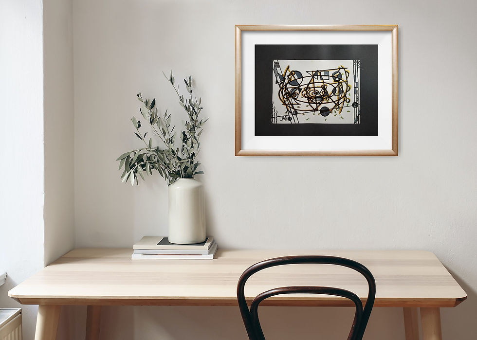 Thumbnail: Minimalist workspace with desk, plant, and framed art