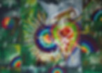 Abstract art with sun design, eye, and 'Razaria' text