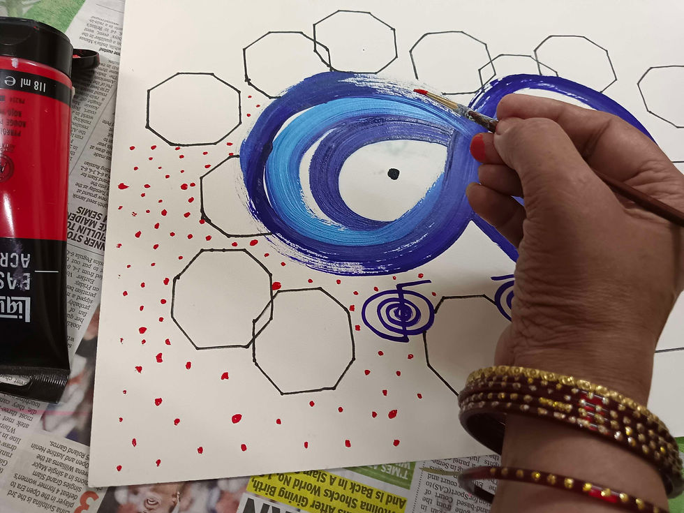 Thumbnail: Hand painting blue gemstone design on paper