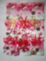 Abstract art by Razarts with red textures and gold symbols