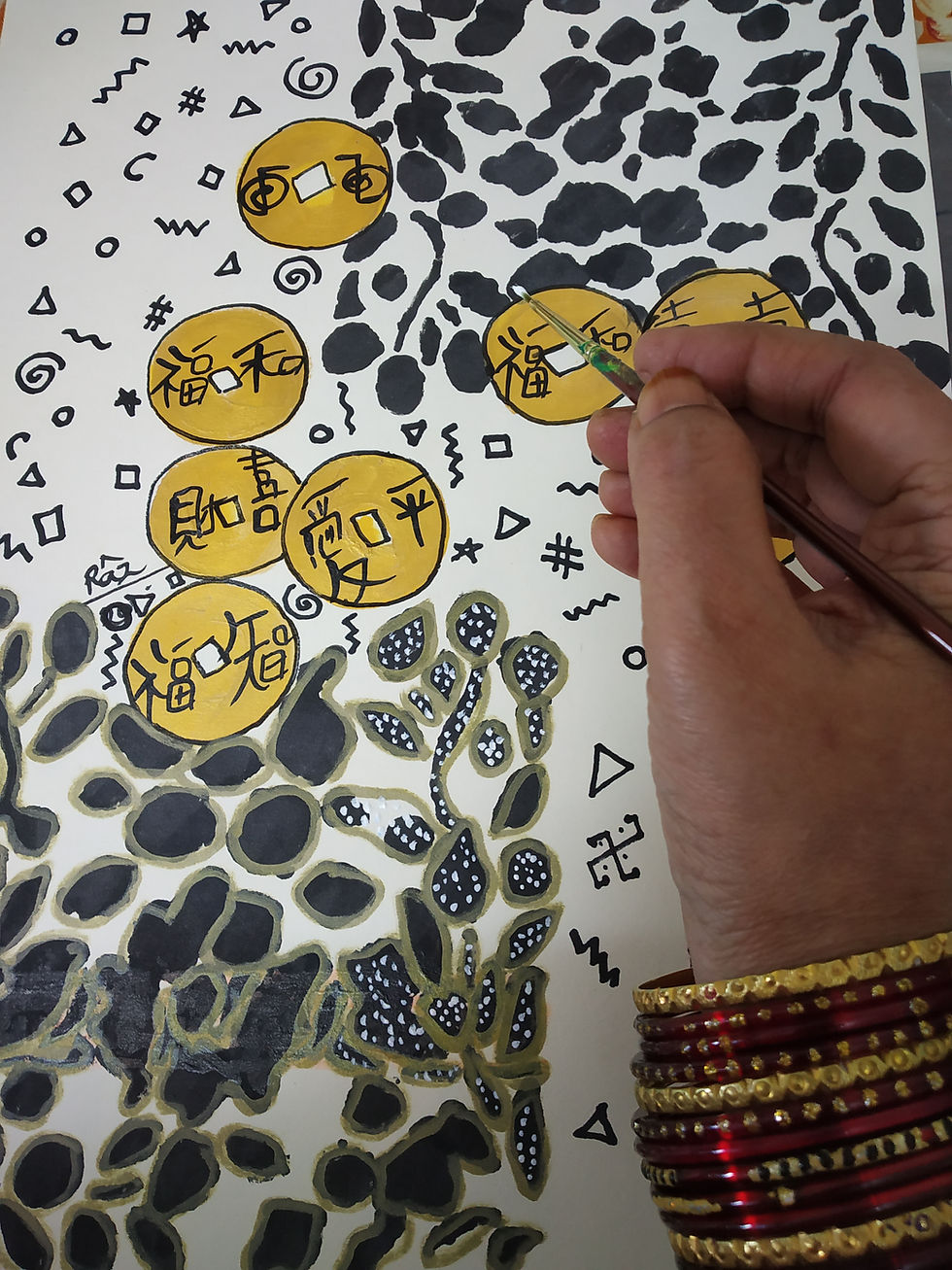 Thumbnail: Artist's hand painting prosperity symbols, celebrating abundance