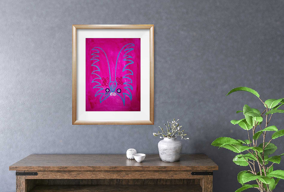 Thumbnail: Magical Flower of Feng shui family blessings art in gold frame
