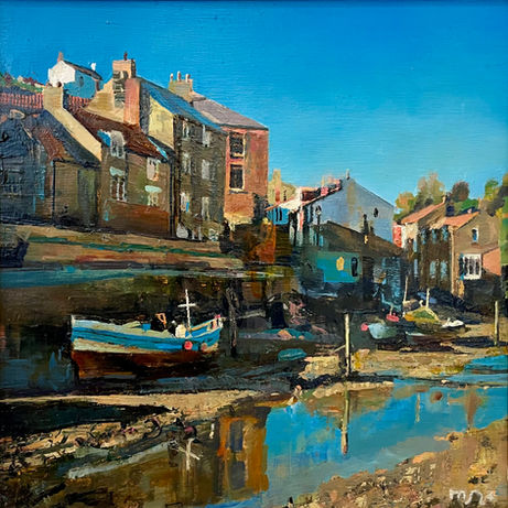 A view across Staithes Beck towards the high backed cottages on Beckside.